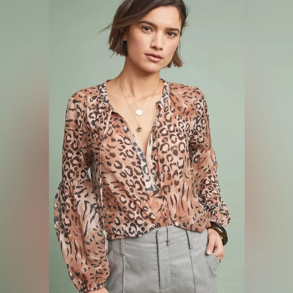 Paige silk beretta blouse animal print size XS NEW |  Leopard Print Sheer Top